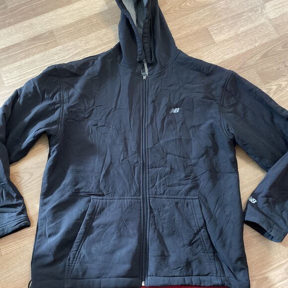 New Balance Softshell Sherpa Lined Hooded Jacket Black Full Zip Size Medium - Picture 2 of 13